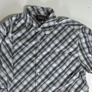 Southpole Mens XL Button Up Plaid‎ Shirt Long Sleeve Black White Flap Pockets